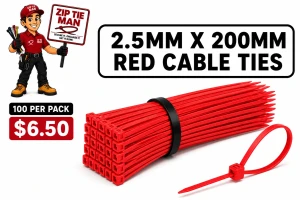 2.5mm x 200mm Red Cable Ties 100pcs
